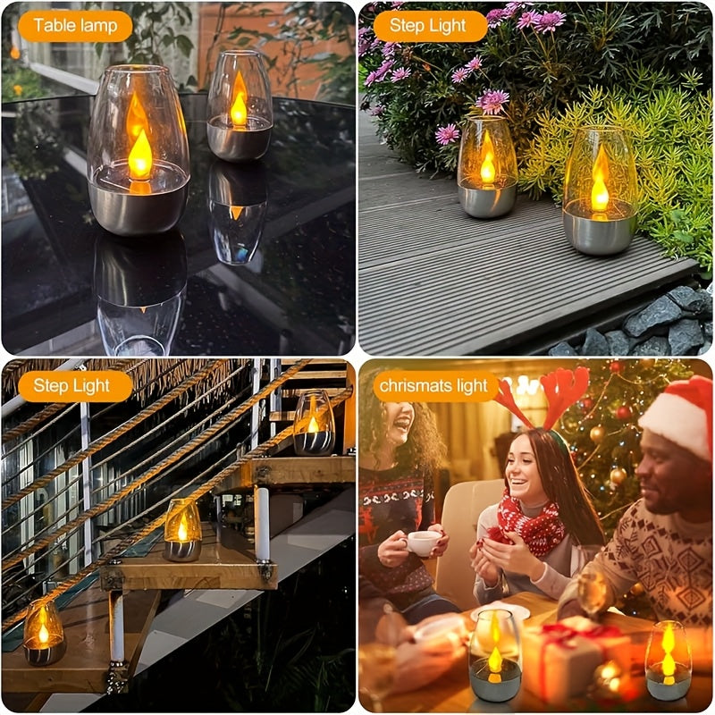 Solar Flameless LED Candles, Six-Piece Outdoor Decorative Light Set with Flickering Candlelight and Listed IP44 Rating for Patio Dinners, Weddings and Holiday Displays