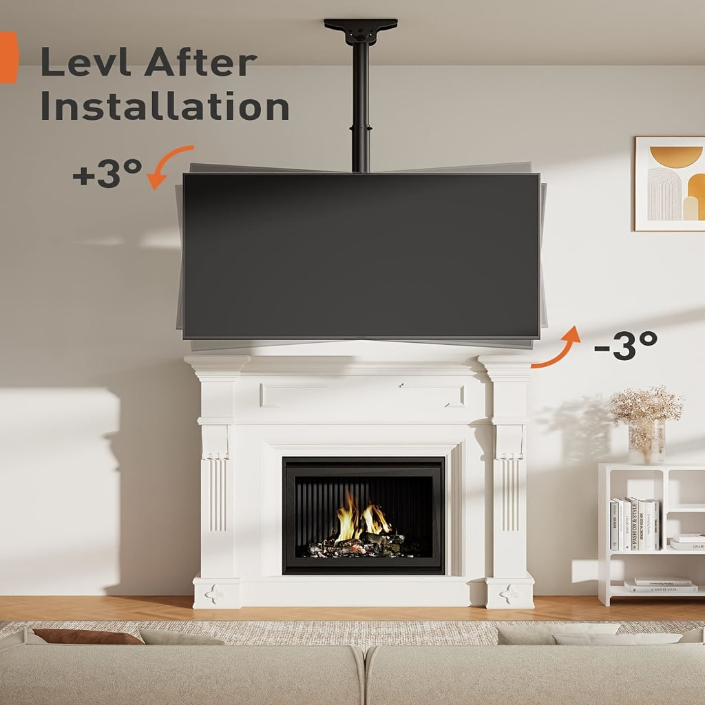 Ceiling TV Mount with 360-Degree Swivel, Adjustable Tilt and Hidden Cable Management, Black Overhead Bracket for Compatible Flat or Curved TVs