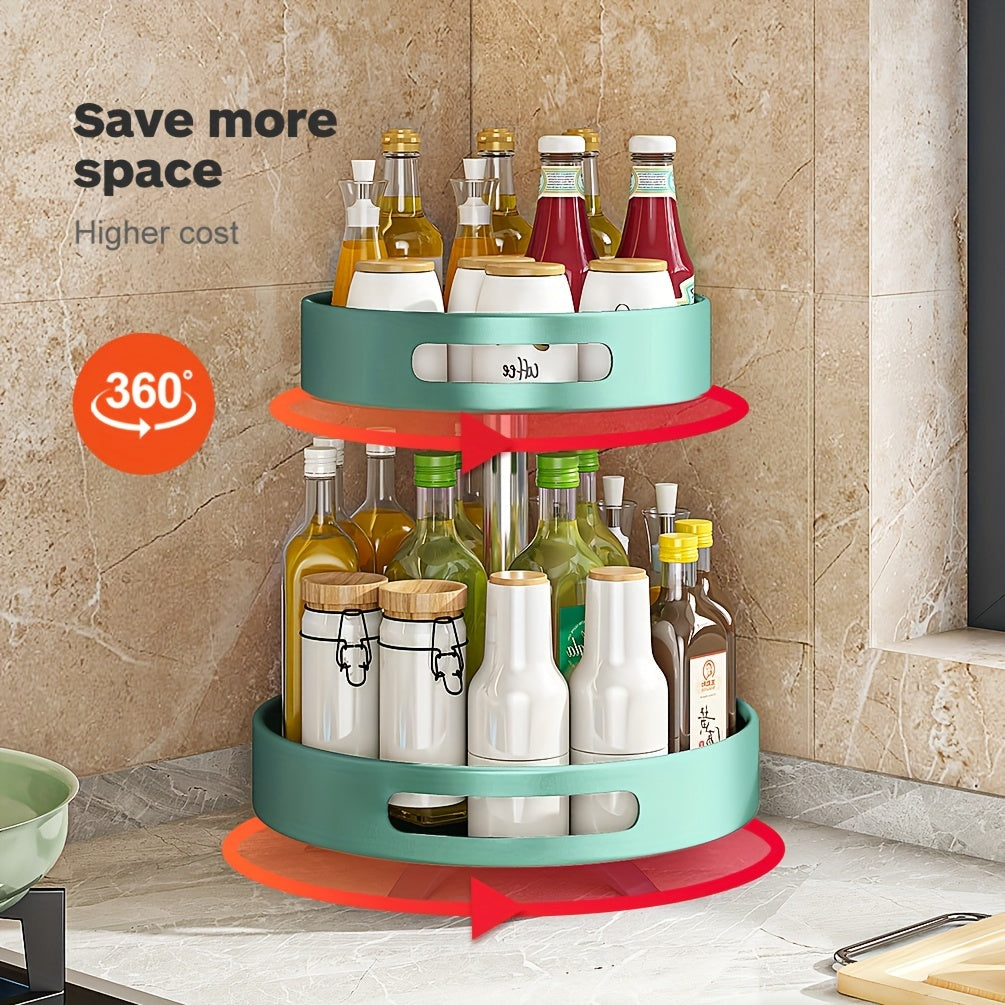 Rotating Spice Rack with Double-Layer Storage, Large Green, Silvery, White or Black Option Labels for Kitchen Countertop Seasoning and Corner Organization