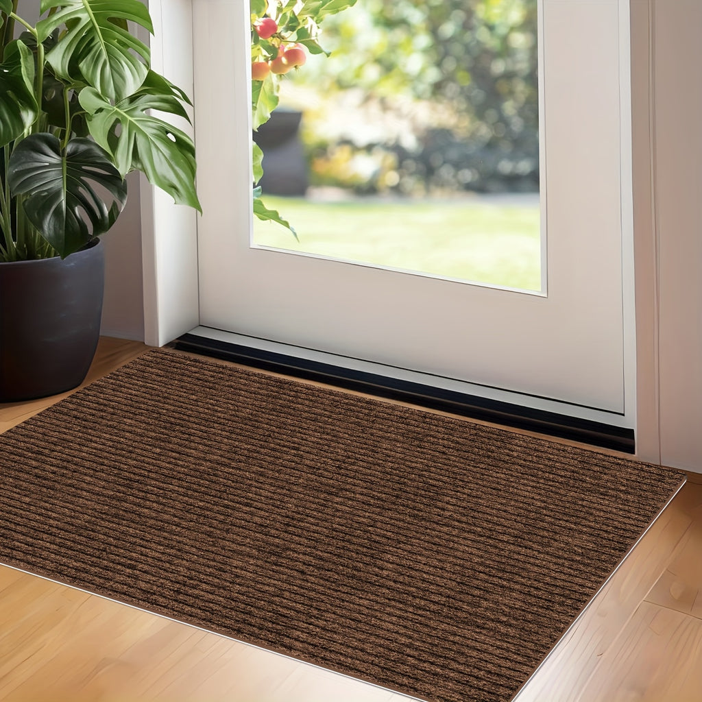 Low Profile Indoor Doormat and Entryway Runner with Grooved Surface and Listed Rubber Backing, Seven Size Options in Grey, Black or Brown for Home Entrances