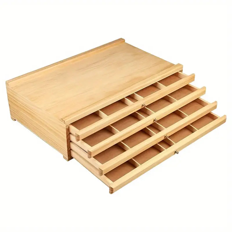 Tiered Wooden Art Supply Organizer with Four or Six Tier Options, Expandable Artist Storage Box for Pencils, Markers, Brushes and Creative Desk Organization