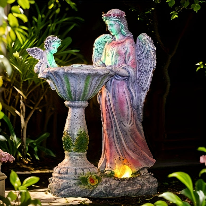 Solar Angel Figurine, Rustic Garden Statue with LED Illumination and Solar Panel for Lawn, Patio and Courtyard Displays or Thoughtful Housewarming Gifts