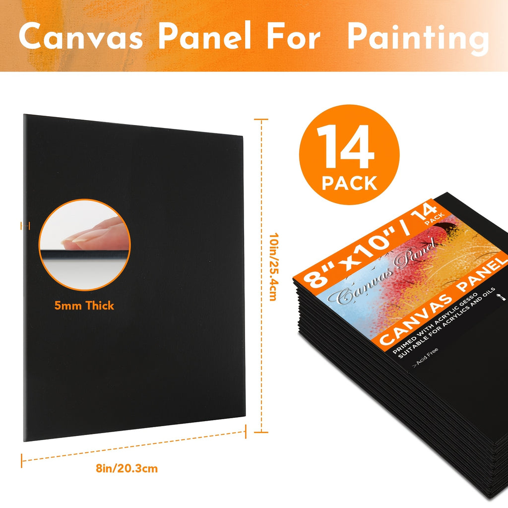 Textured Canvas Set of 14 with Listed 8x10-Inch Size, Black or White Gesso-Primed Art Surfaces for Oil and Acrylic Painting, Studio Projects and Handmade Wall Decor