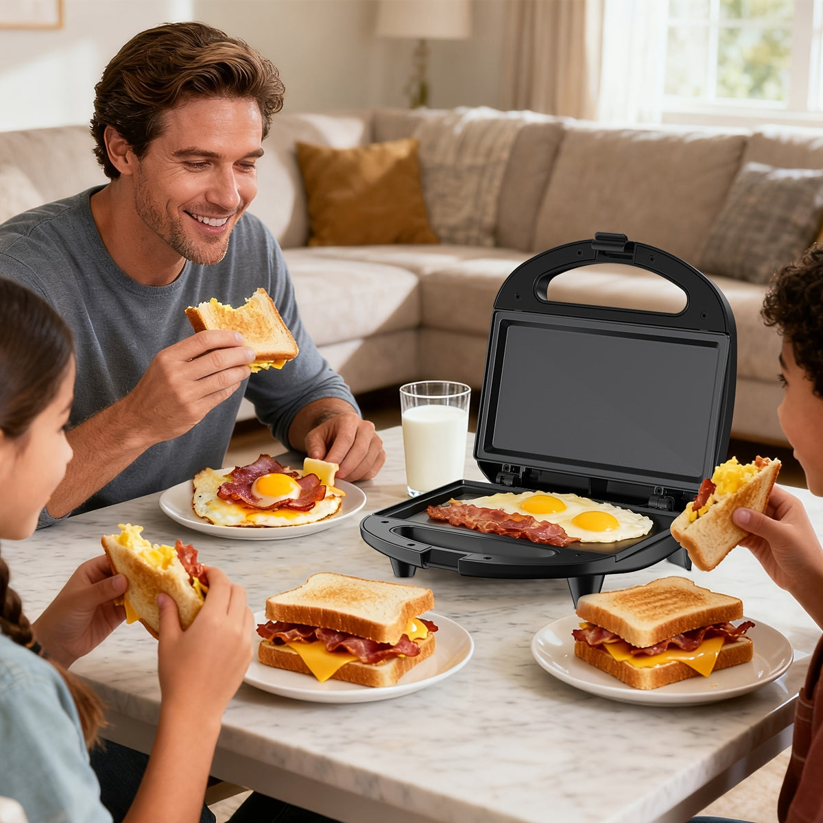 Flat Plate Sandwich Maker, 750W 2-Slice Grilled Cheese Toaster with Nonstick Cooking Surfaces, Indicator Lights and Cool-Touch Handle for Home Kitchens