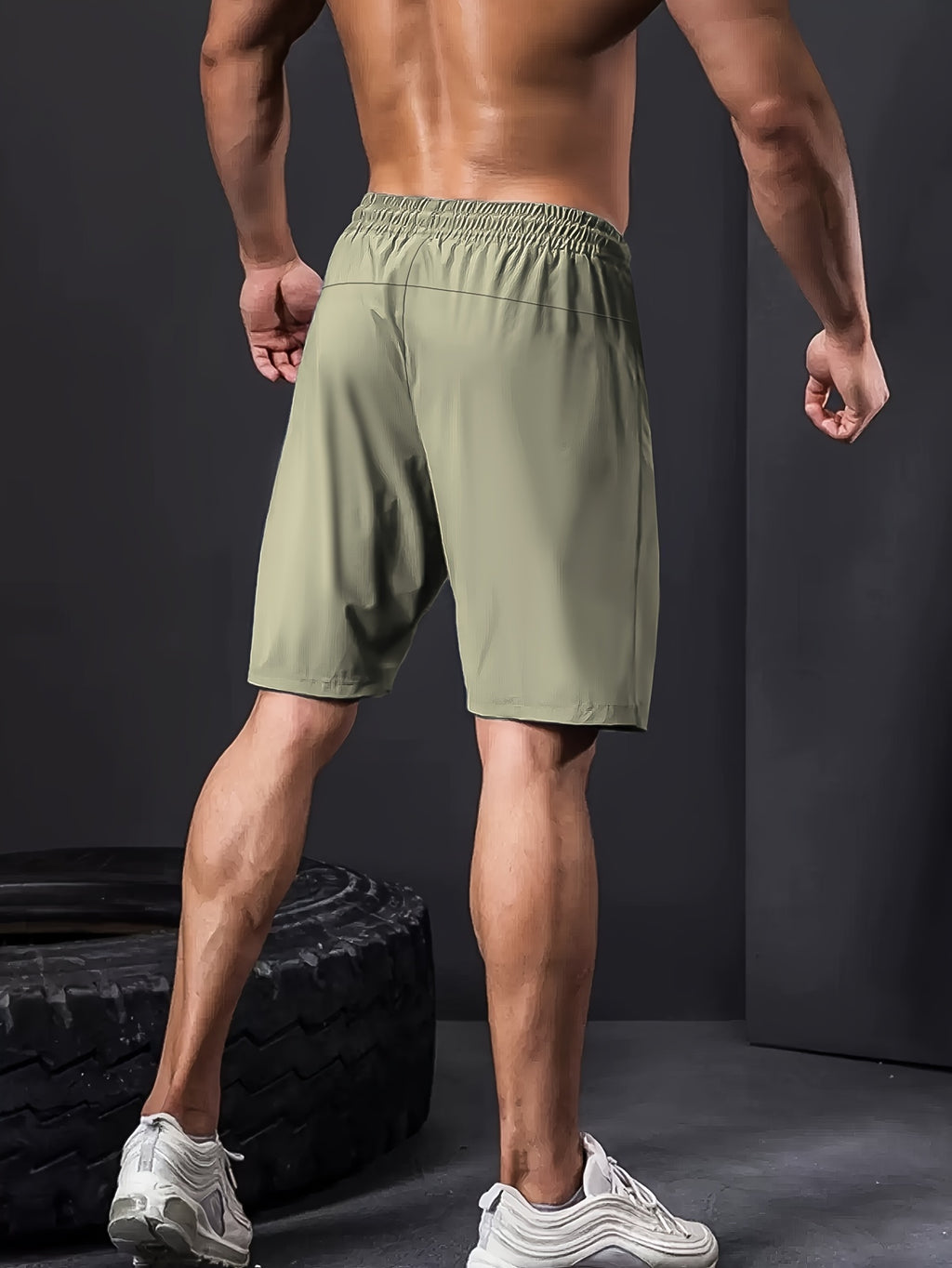 Men's Stretch Shorts with Drawstring Waist and Zippered Pockets, 85% Polyamide and 15% Elastane Fabric in Eight Color-Style Labels for Casual Summer Wear
