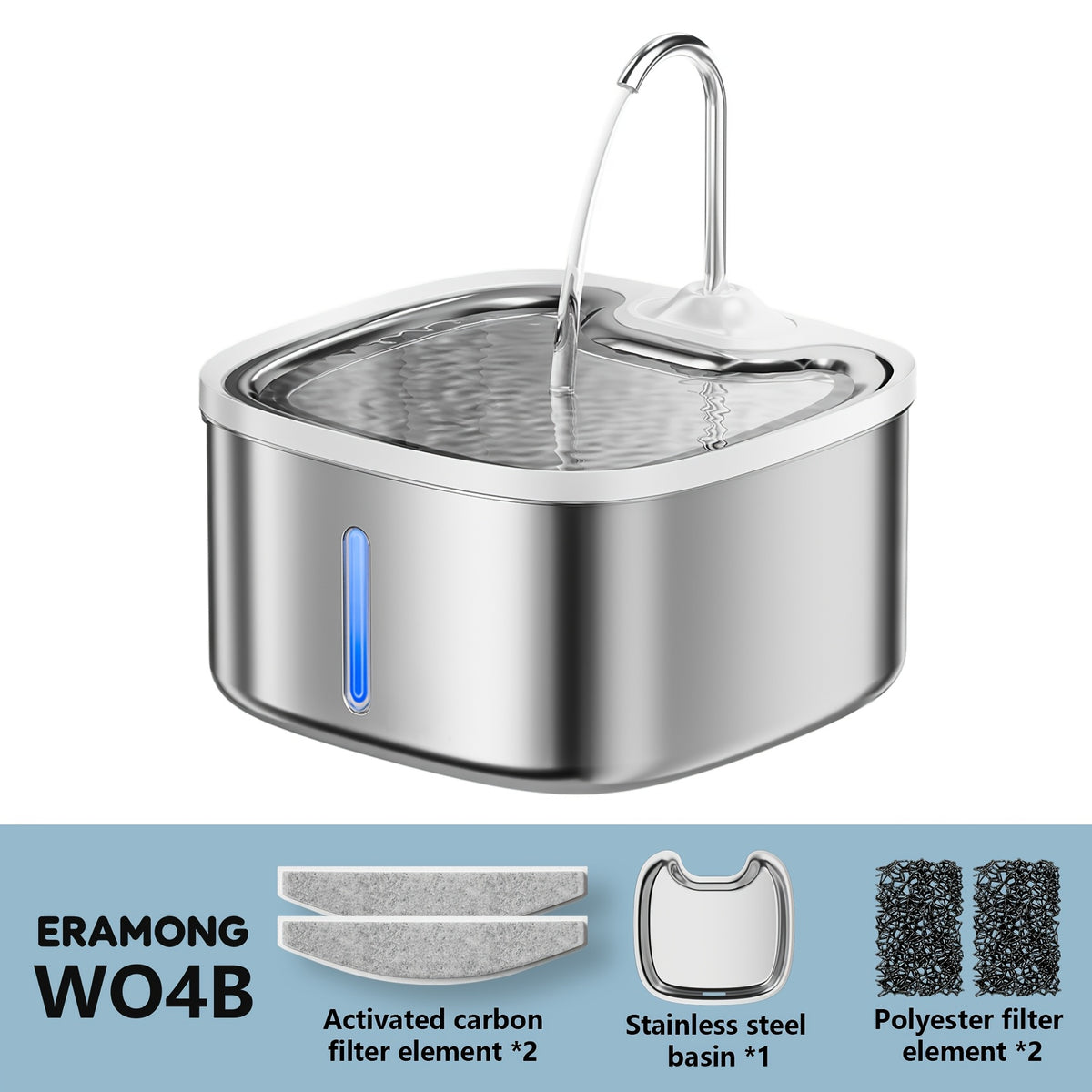 Stainless Steel Tray Cat Water Fountain, 3.5L Automatic Pet Drinking Dispenser with ABS Plastic Body and Water Tap in Black or White, Power Adapter Not Included