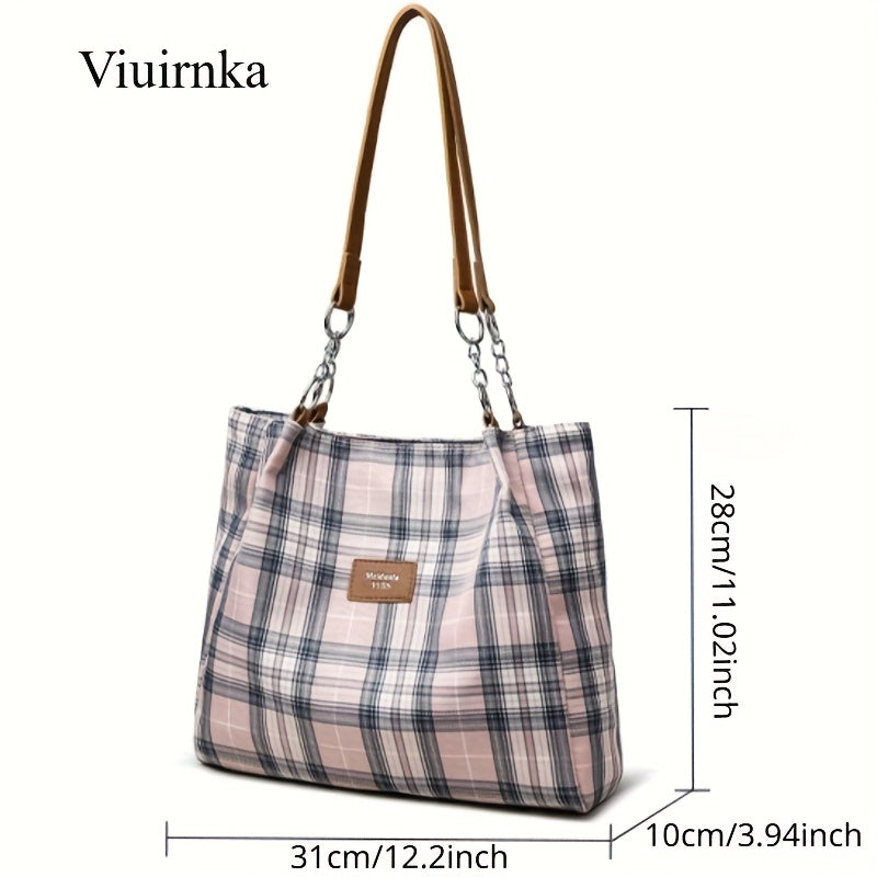 Oversized Plaid Tote Bag for Women, Spacious Shoulder Handbag for Work, School and Everyday Essentials with Classic Check Pattern Styling