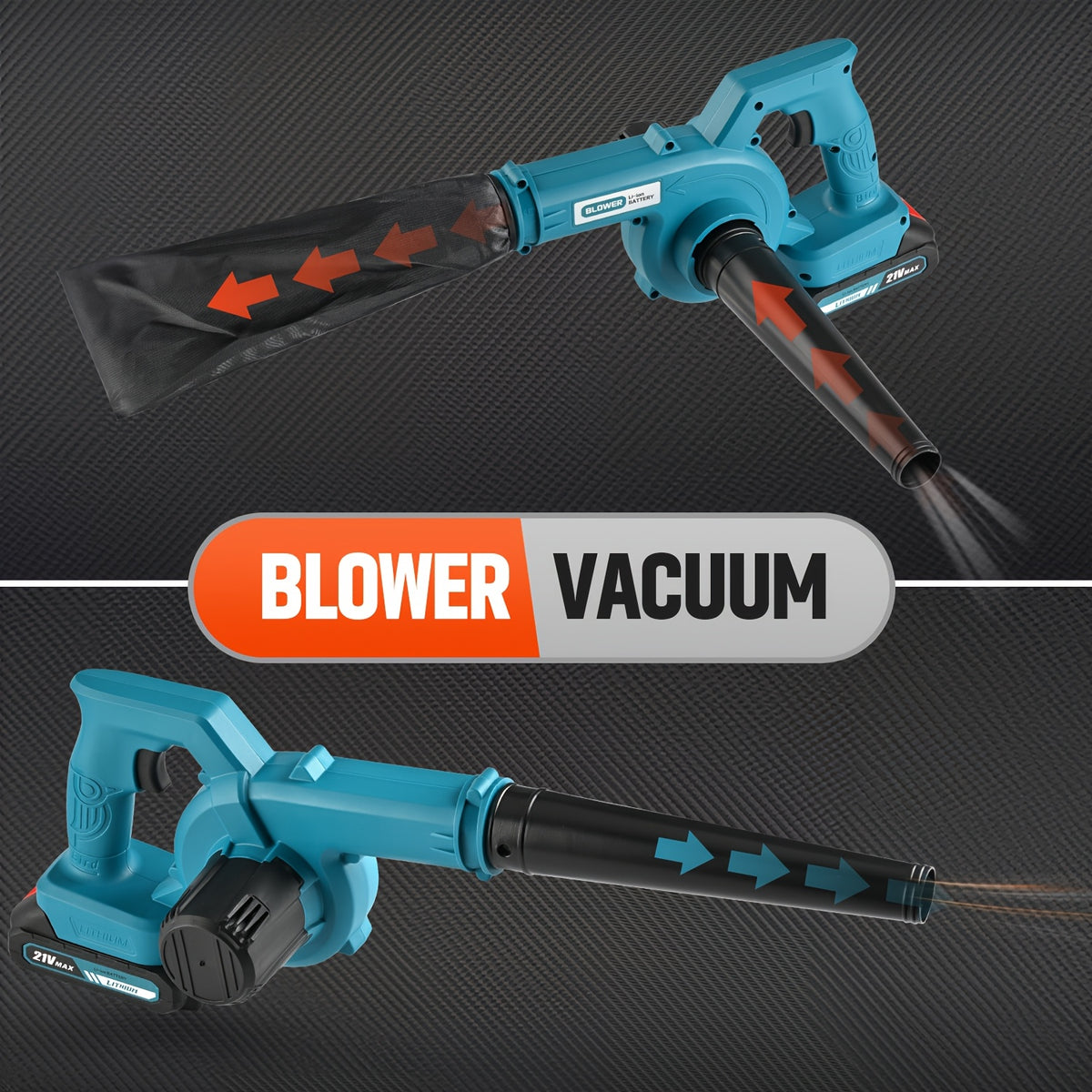 Handheld Leaf Blower and Vacuum 2-in-1 Cordless Cleanup Tool, Listed 21V Blue Model with One- or Two-Battery Kit Options for Yard Leaves and Surface Dust