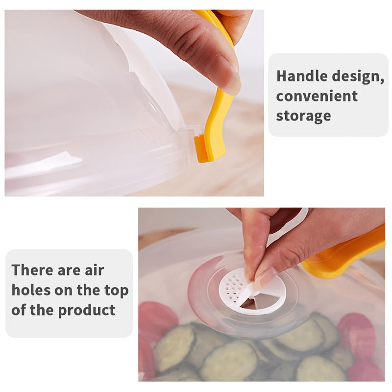 Microwave Splatter Cover with Handle and Steam Vents, Transparent Plastic Food Lid for Covering Compatible Dishes During Everyday Leftover Reheating