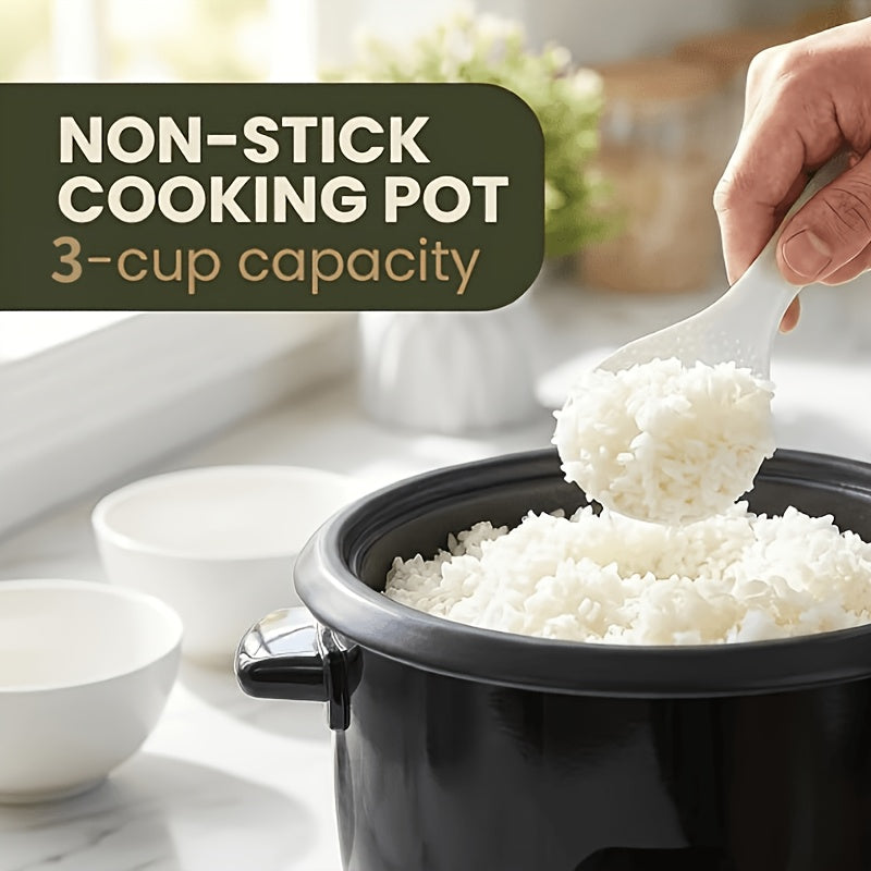 Mini Rice Cooker by Dezin, Black 1.5 Qt Electric Rice Pot with 3-Cup Uncooked and 6-Cup Cooked Capacity, One-Touch Operation and Automatic Keep Warm
