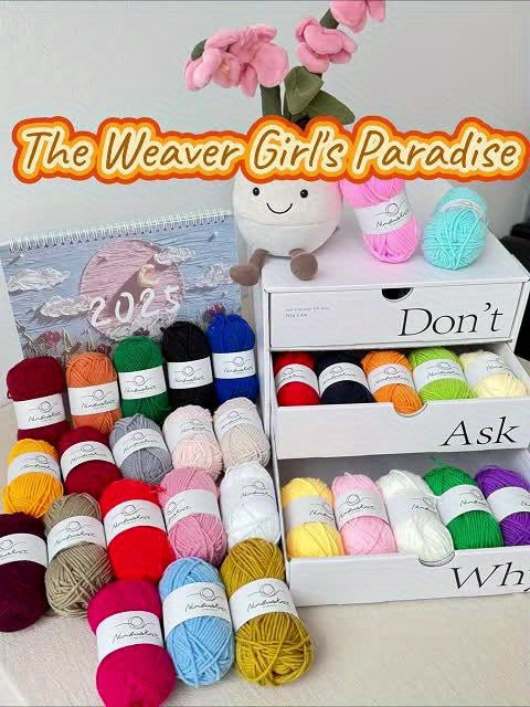 Crochet Yarn Bundle with Listed 25g Rolls and Four-Strand Construction, 30- or 60-Piece Options for DIY Scarves, Hats, Bags, Dolls and Coaster Crafts