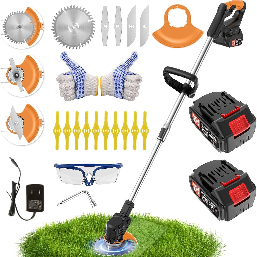 Foldable Cordless Weed Trimmer with Listed 21V Power and Two Lithium Batteries, Handheld Electric Grass Cutter in Four Color Options for Home Garden Maintenance