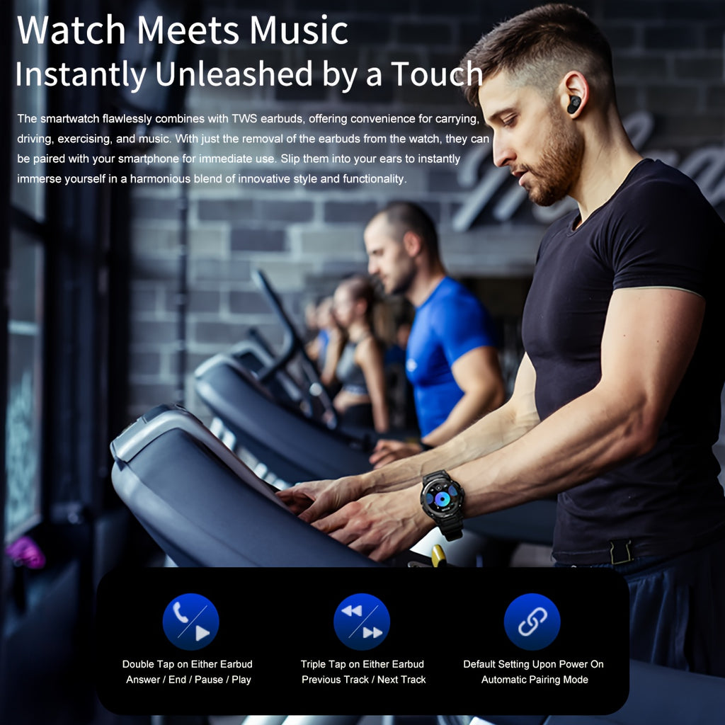 Smart Watch with Built-In Earphones, Listed 1.46-Inch IPS Touchscreen and 100+ Sports Modes, Black Fitness Tracker with Strap for iPhone and Android Phones