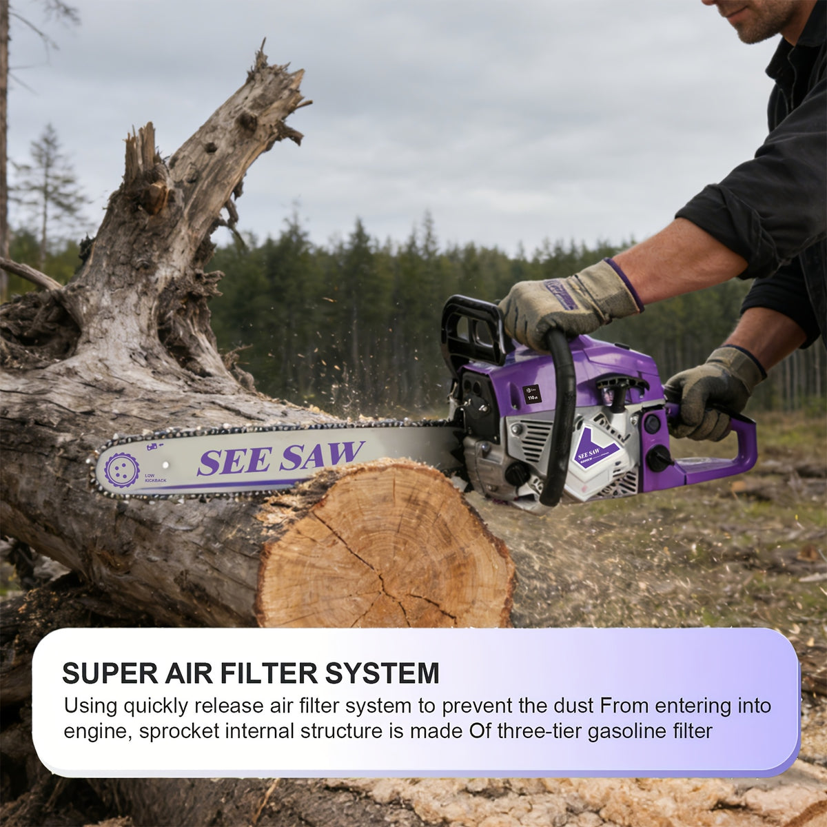Gas Chainsaw with Anti-Vibration Handle, 62cc 2-Stroke Wood Cutting Saw with Listed 20-Inch Guide Bar for Experienced Adult Ranch and Farm Users