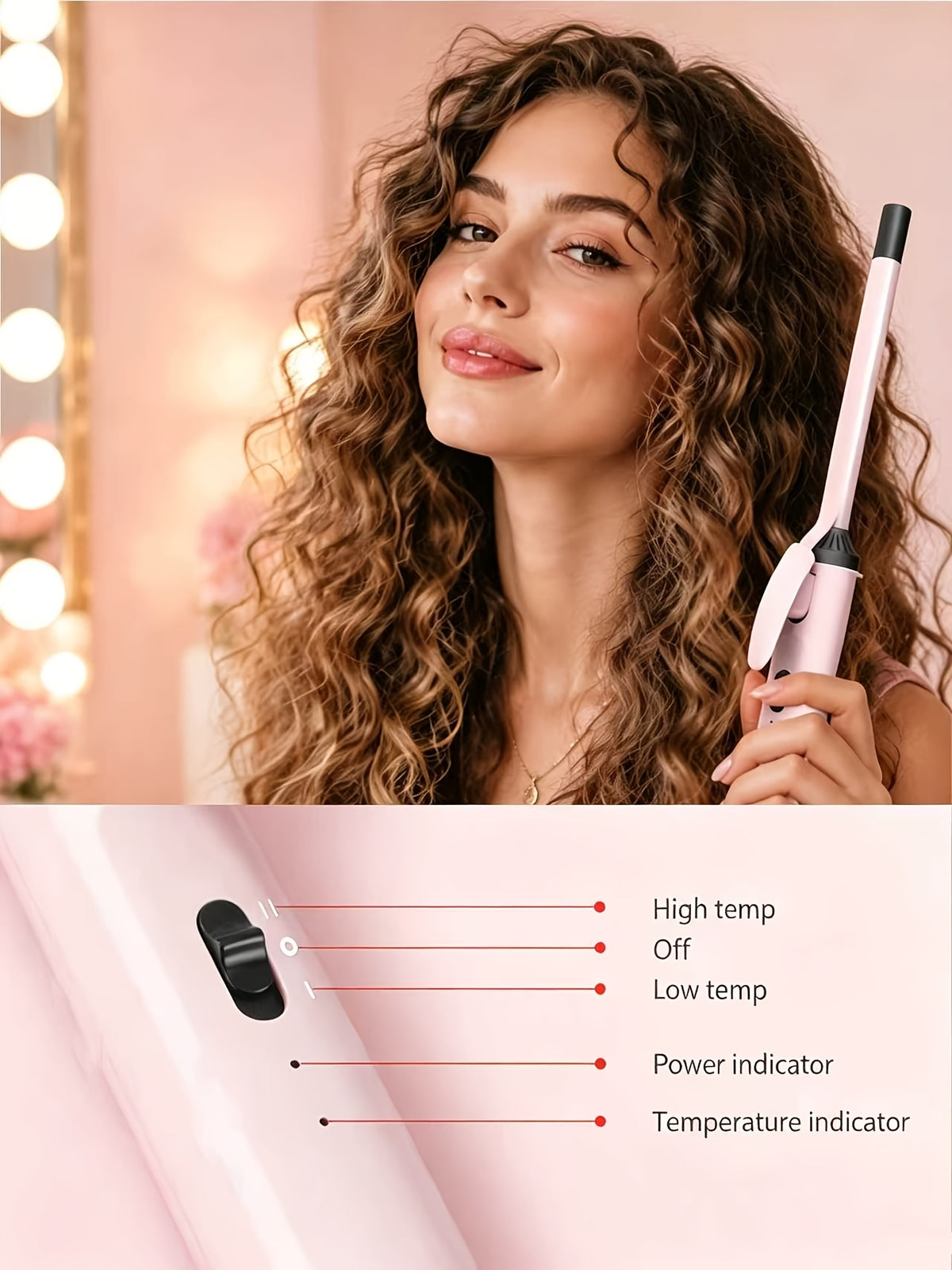 9mm Travel Curling Iron, Ultra-Fine Mini Curling Wand for Tight Curls, Teddy Curls, Airy Bangs & Water Waves, Fast Heating, for Short Hair, Men & Women, Holiday Gift, Pink