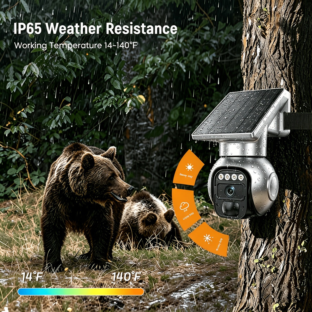 1-2pcs - 4G LTE Solar Security Camera, Wireless Outdoor, No WiFi Needed, Solar Powered Camera, 360° Live View, 5MP HD Night Vision, Two-Way Audio, Waterproof, Ideal For Hunting And Farm Trail Cameras, Off-Grid Farm And Wildlife Monitoring.