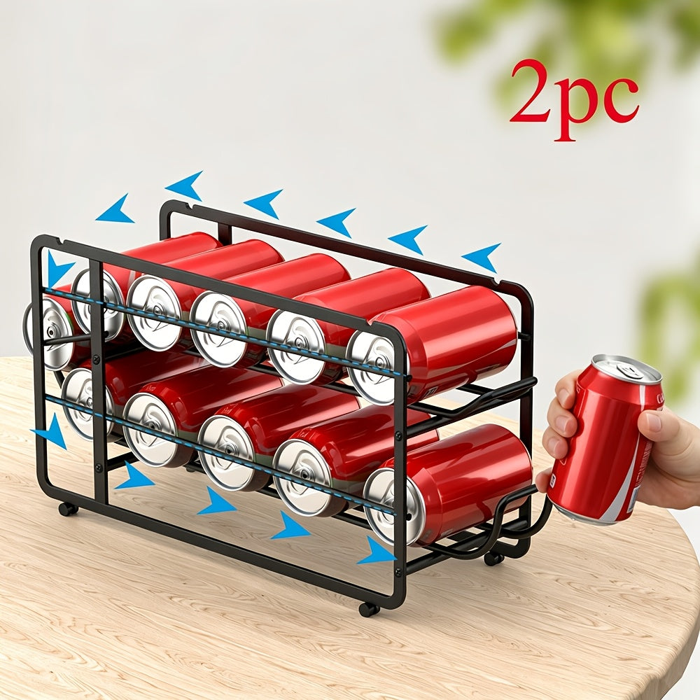 Sliding Can Dispenser Rack, Black Two-Pack Stackable Canned Food Storage Organizer for Pantry Shelves, Kitchen Cabinets and Countertop Organization