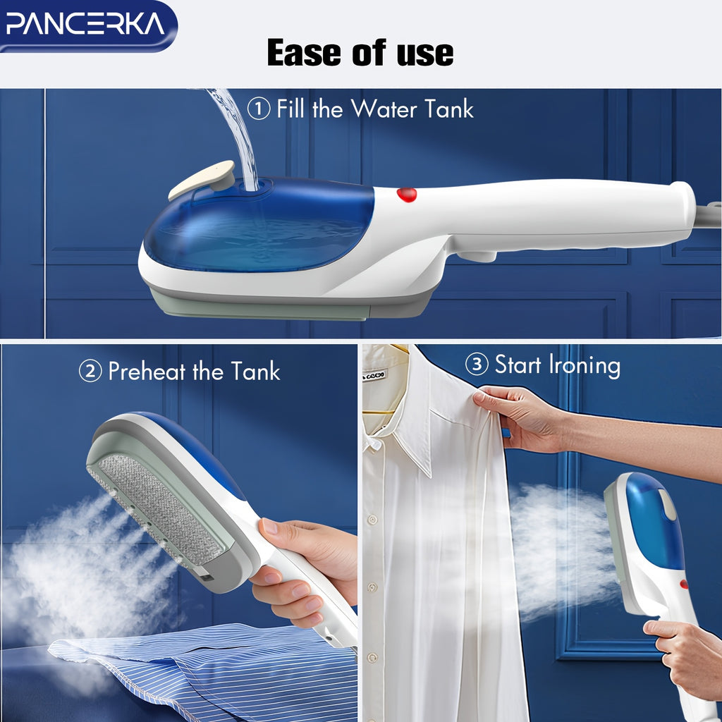 PANCERKA Portable Steam Iron for Clothes with Listed 25-Second Heat-Up, Horizontal and Vertical Steaming and Dry Ironing in Blue or Green