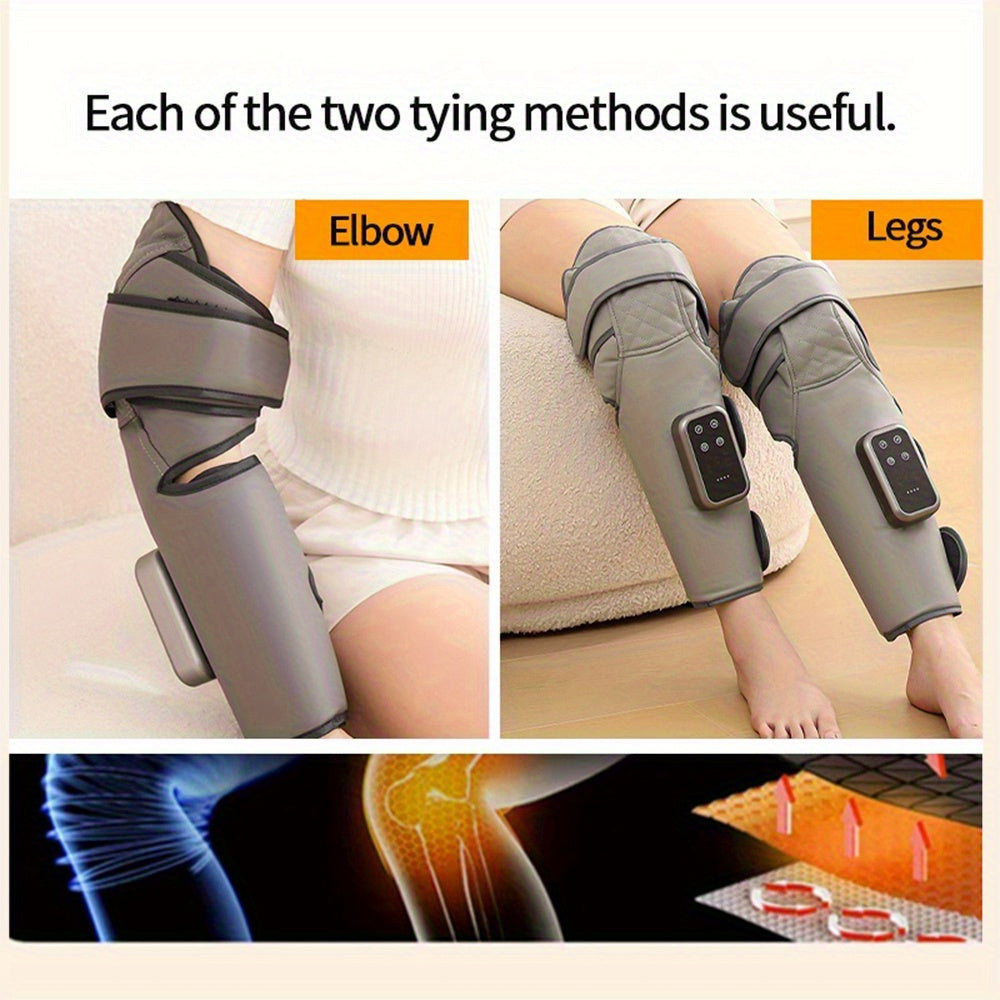 Light Gray Cordless Knee and Leg Massager with Listed Air Compression, Three Modes and Intensities, Knee-Only Heat and 20-Minute Auto-Off, Cable and Manual