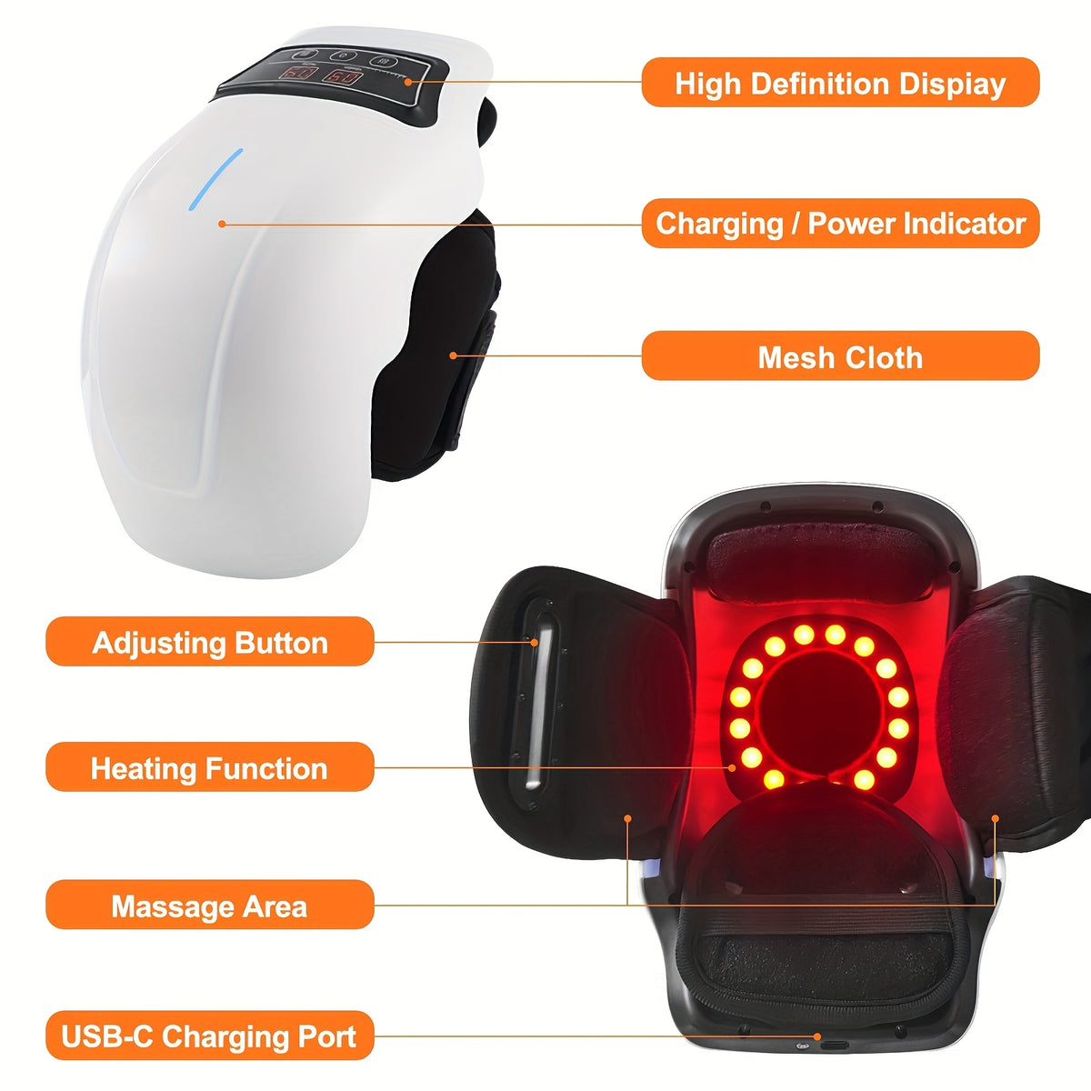 Knee Massager with Heat, MASSTECK Cordless HX01-WHITE with 9 Heating Modes, 9 Vibration Speeds and Adjustable Straps for Adult Personal Comfort