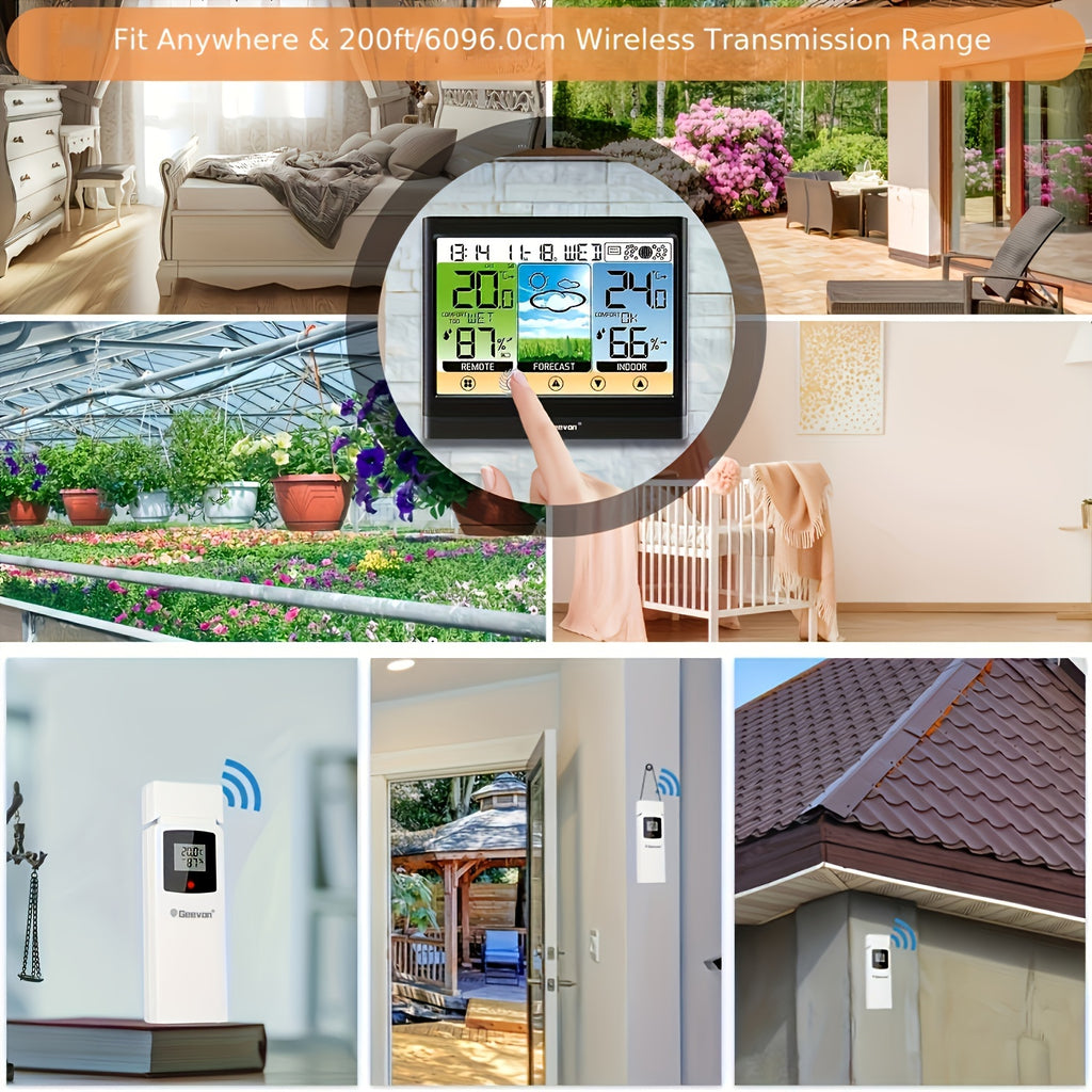 Touchscreen Weather Station with 5.9-Inch Color LCD, Indoor Outdoor Temperature and Humidity, Dew Point and Heat Index, Black Display with One Listed Remote Sensor