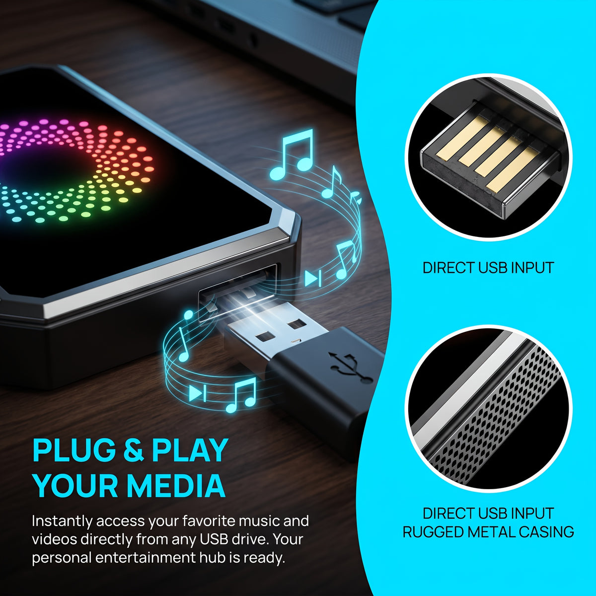 CarPlay Media Box in Black with Listed Wireless CarPlay Adapter, USB Port and Streaming Support for Compatible Factory Wired CarPlay and Android Auto Systems