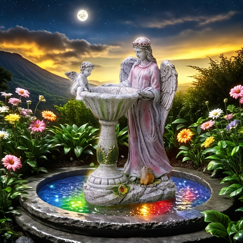 Solar Angel Figurine, Rustic Garden Statue with LED Illumination and Solar Panel for Lawn, Patio and Courtyard Displays or Thoughtful Housewarming Gifts