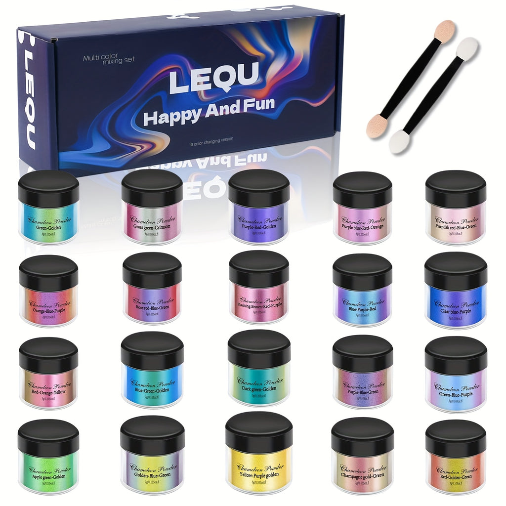 Chameleon Pigment Powder Set in 20 Mixed Colors, Color-Changing Craft Powder for Compatible Epoxy Resin Art, Decorative Jewelry, Coasters and Cup Projects