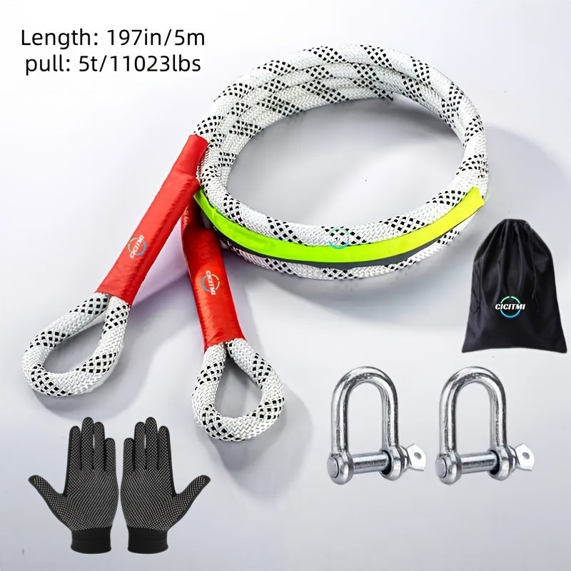 Tow Rope and Steel U-Hook Set with Listed Polyamide Rope and Two Hooks, 16FT Purchase Options for Vehicle Equipment with Load Ratings Requiring Verification