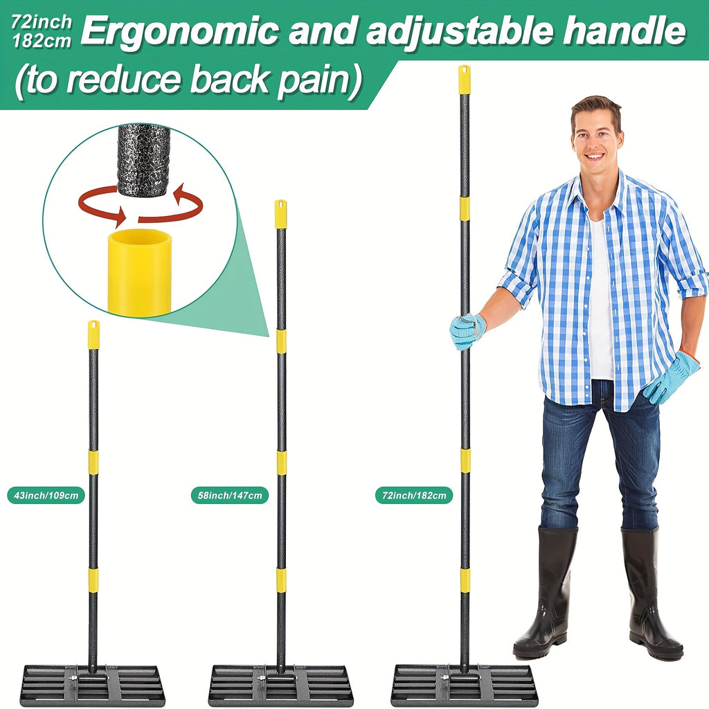 Lawn Leveling Rake in Yellow with 5FT Size Option, Metal Lawn Leveler with Foldable Head and Adjustable Handle for Spreading Sand and Soil in Yards