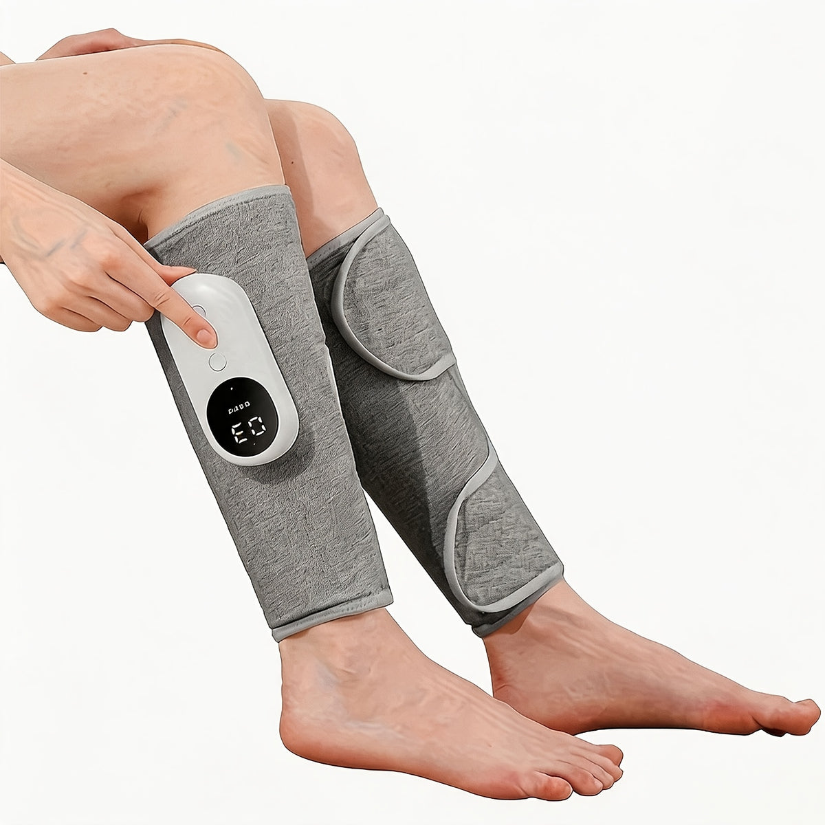 Grey Rechargeable Compression Leg Massager, One-Piece USB-Charging Device with Listed 2000mAh Battery, Three Intensity Levels and Three Temperature Settings