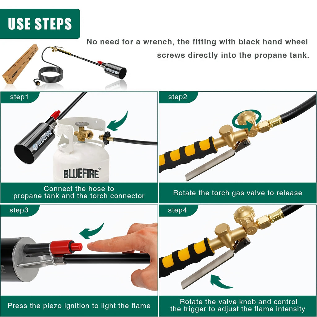 Propane Weed Torch Kit with Tank-Connected Outdoor Burner Model Options, BF-1711, Koman-Q0001 and HD Series for Experienced Adult Yard Maintenance
