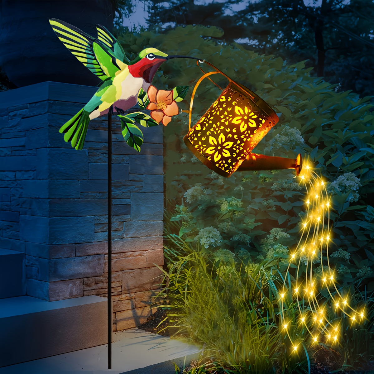 Hummingbird Solar Hanging Lantern, IP65-Rated Garden Light with Automatic On and Off, Warm White or Colorful Light for Patio, Courtyard and Yard Decor
