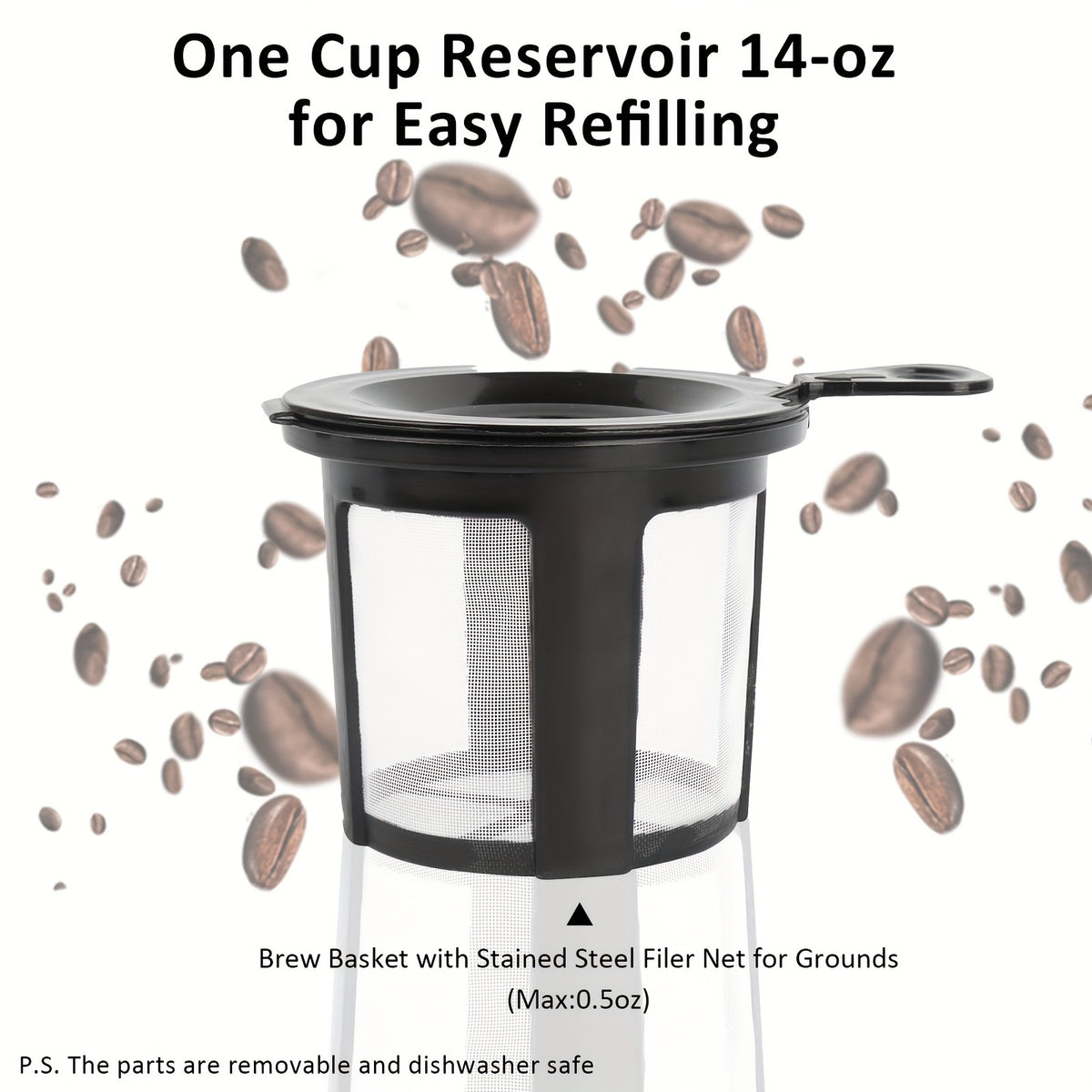 Single Serve Coffee Maker 2 in 1 for K Cup Pods & Ground Coffee, One-Button 2-Minute Brew, 6-14 oz Sizes, Auto Off, Compact for Office, Travel & Dorm, 4 Colors