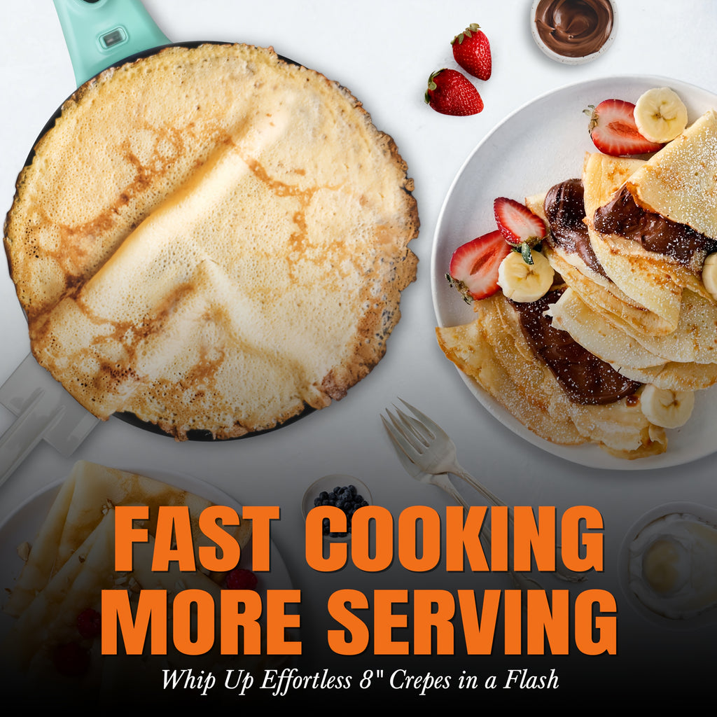 Crepe Maker Machine 8-Inch Non-Stick Electric, Crepera Electrica with Handle, Instant Crepe and Pancake Cooker for Breakfast, Sweet or Savory Crepes, Desserts and Family Weekend Mornings, Aqua