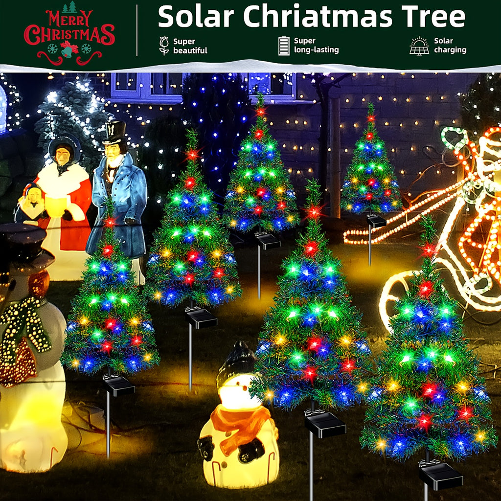 Small Solar Christmas Tree Lights, 2pcs Pre-Lit Tree Decoration Option for Coordinated Holiday Displays Along Outdoor Garden Paths and Courtyard Spaces