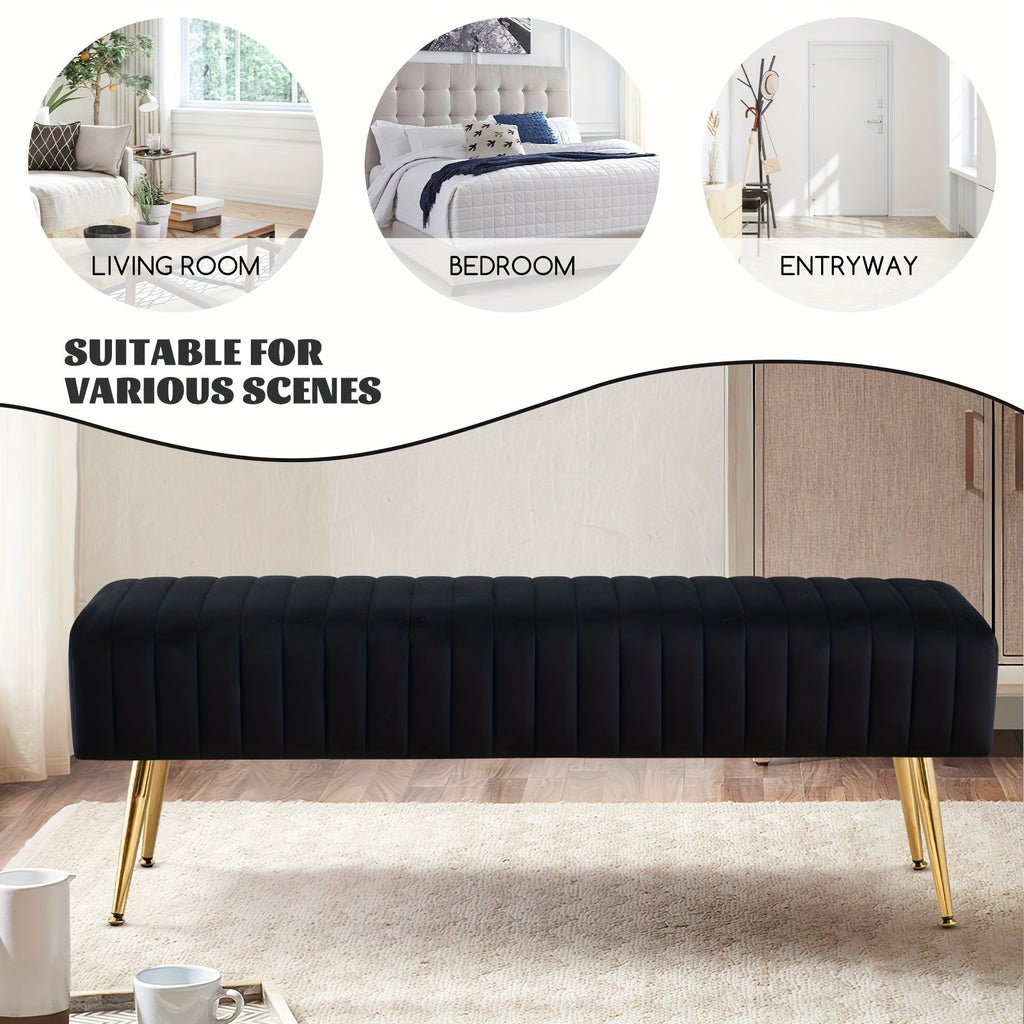 Velvet Entryway Bench with Gold-Plated Legs, 44-Inch Accent Seating for Shoe Changes, Bedroom End-of-Bed Styling and Living Room Footrest Use