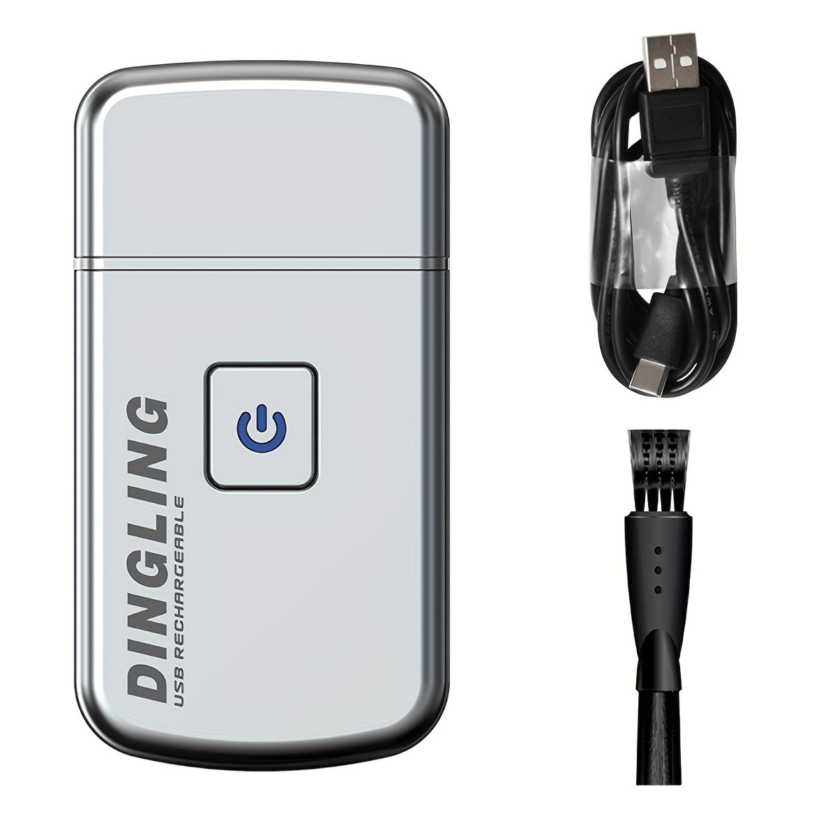 Silvery USB-Charging Men's Electric Razor with Listed Net-Shaving Function and Stainless Steel Wording, Rechargeable Grooming Tool with 46–60 Minute Runtime Claim