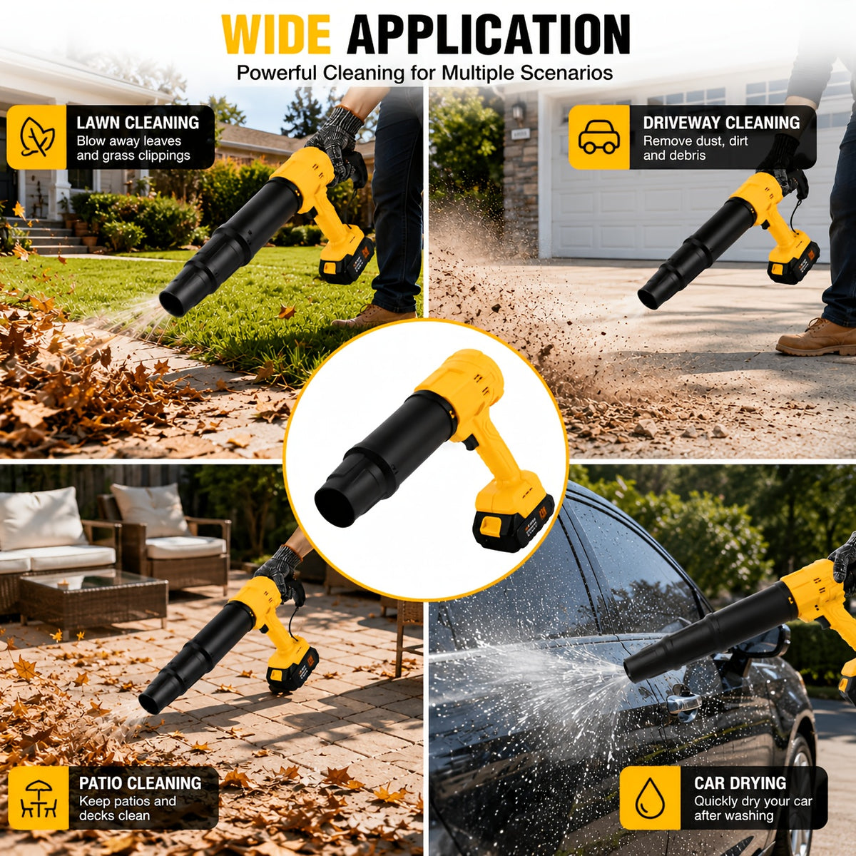 Variable-Speed Cordless Leaf Blower with Listed Six Settings and Extension Nozzle, Black Two-Battery or Green One-Battery Gift-Labeled Options for Yard Cleanup