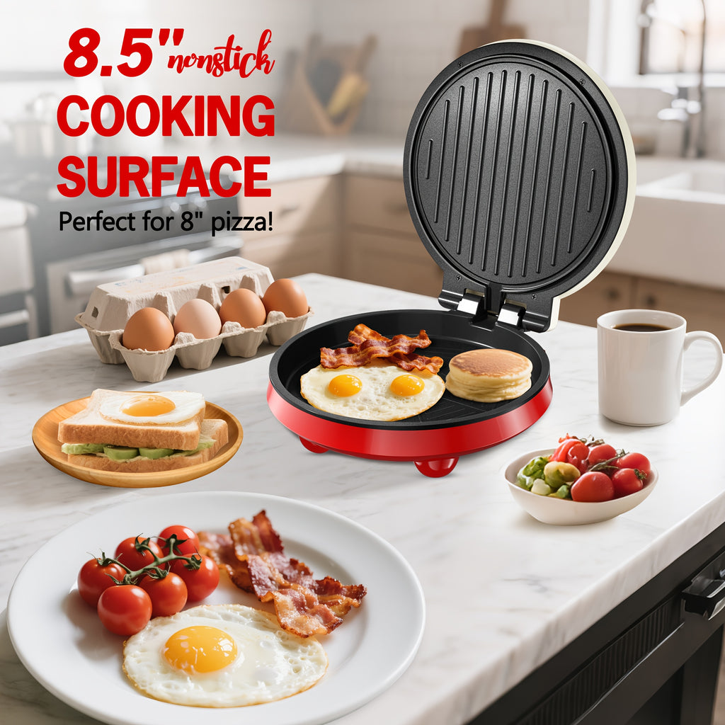 Electric Pizza Maker and Grill with 12-Inch Black or 8.5-Inch Red and Yellow Options for Home Quesadillas, Sandwiches and Vegetable Meal Preparation