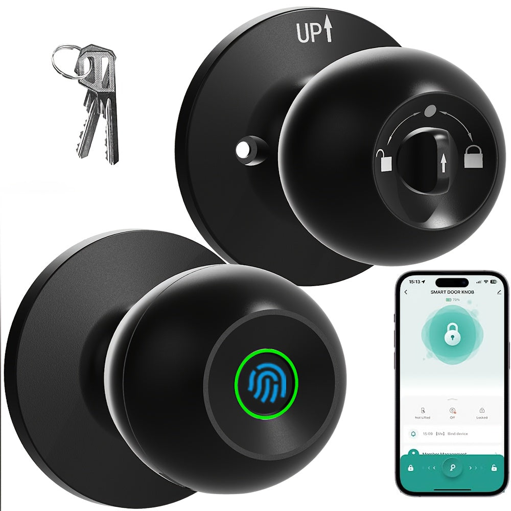 Rechargeable Smart Door Knob with Fingerprint, App and Physical Key Access, Entrance, Passage and Privacy Modes, K10 Finish Options