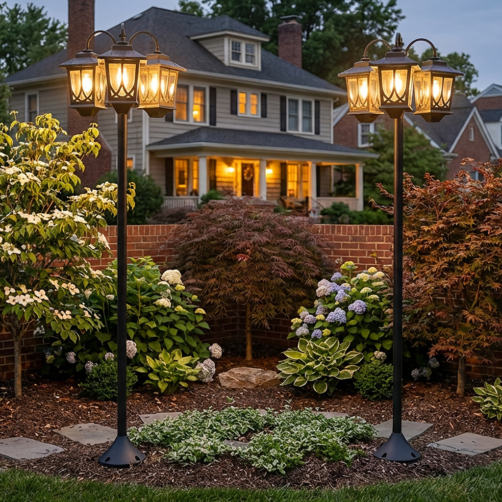Solar Outdoor Post Light in Black with Three Heads, Warm White Edison Bulbs and Listed 73-Inch Adjustable Height, Single Concrete-Mounted Lamp for Patio Decor