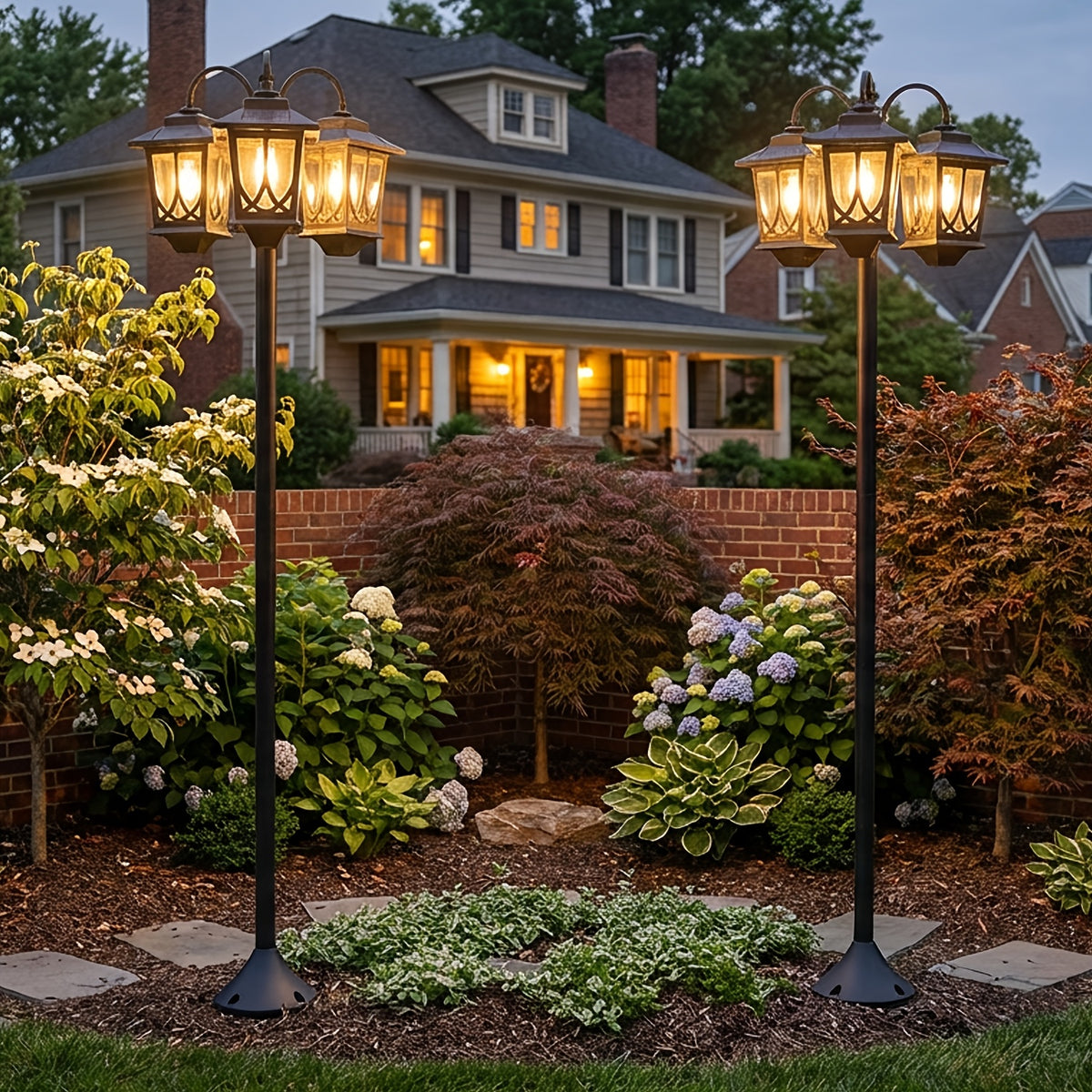 Solar Outdoor Post Light in Black with Three Heads, Warm White Edison Bulbs and Listed 73-Inch Adjustable Height, Single Concrete-Mounted Lamp for Patio Decor