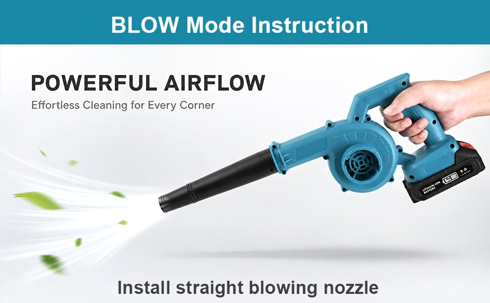 Handheld Leaf Blower and Vacuum 2-in-1 Cordless Cleanup Tool, Listed 21V Blue Model with One- or Two-Battery Kit Options for Yard Leaves and Surface Dust