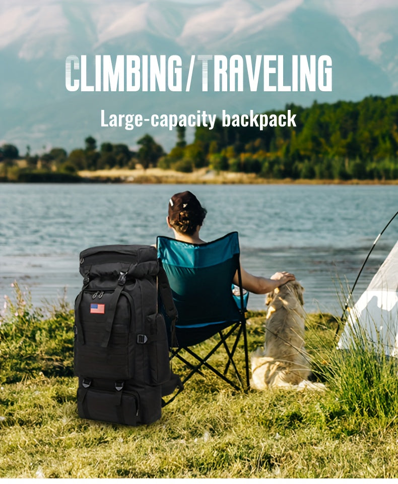 Hiking Backpack with Listed Flag Patch and Large-Capacity Rucksack Design, Seven Solid Color and Camouflage Options for Camping Gear and Outdoor Travel