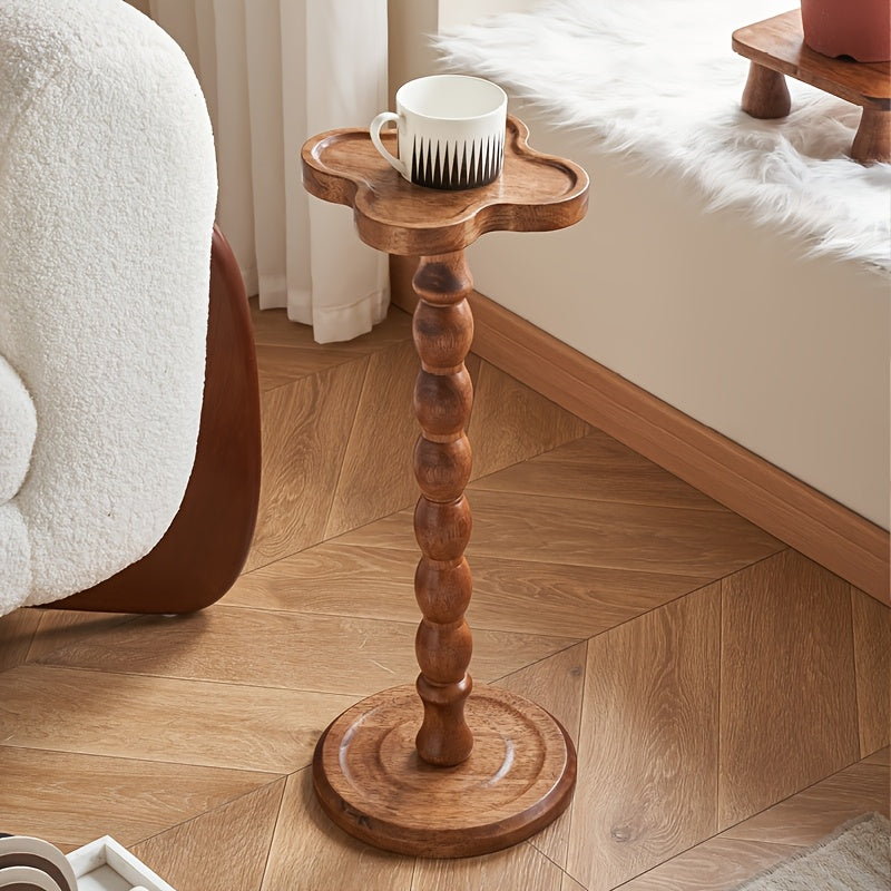 Pedestal Side Table with Heart, Clover, Gourd, Butterfly or Round Style Options, Wood, Walnut or Black Color Choices for Living Room and Bedroom Accents