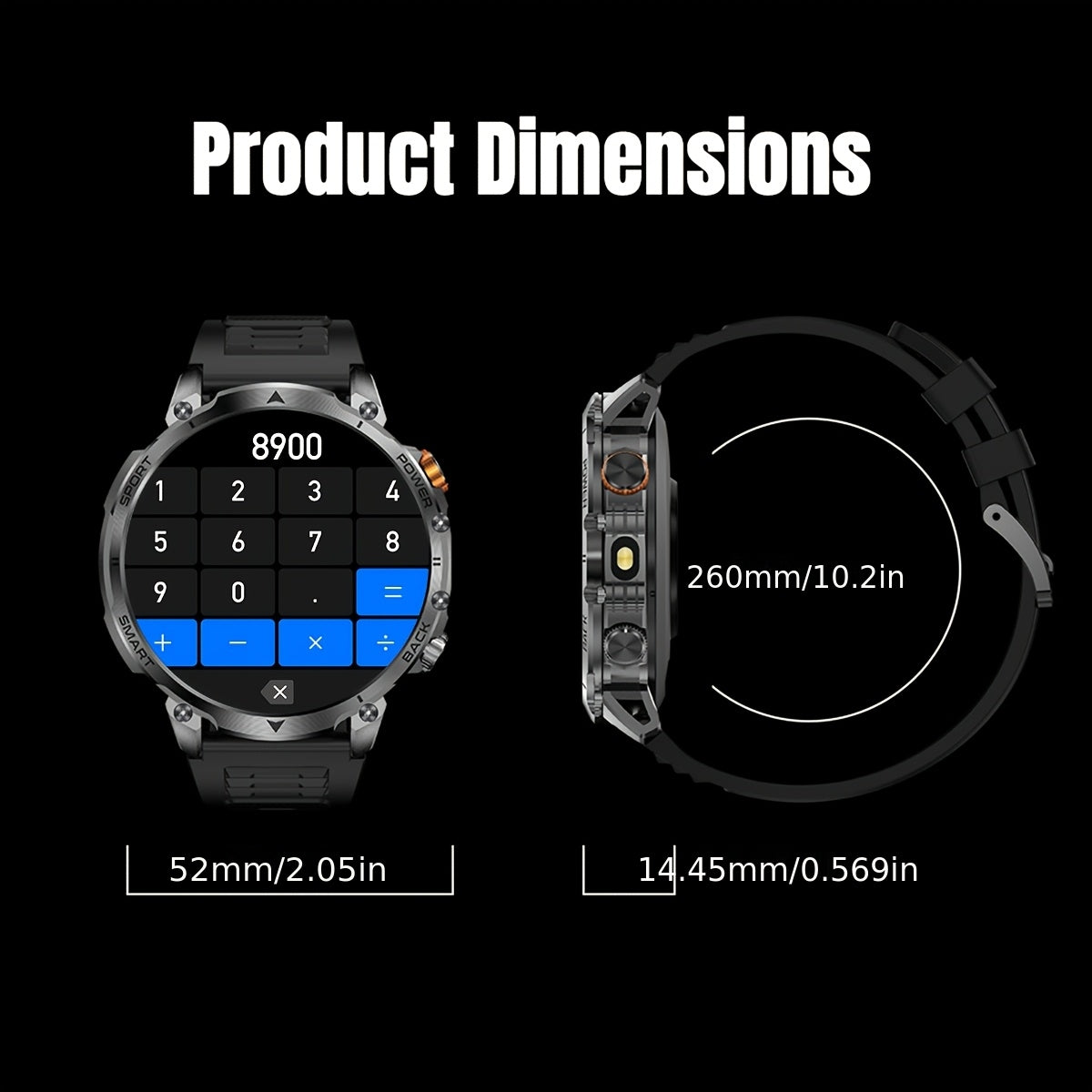 AMOLED Outdoor Smartwatch for Men by COANR with 1.7-Inch Touchscreen, 1400mAh Battery, Compass, LED Flashlight, AI Assistant and Wireless Calling