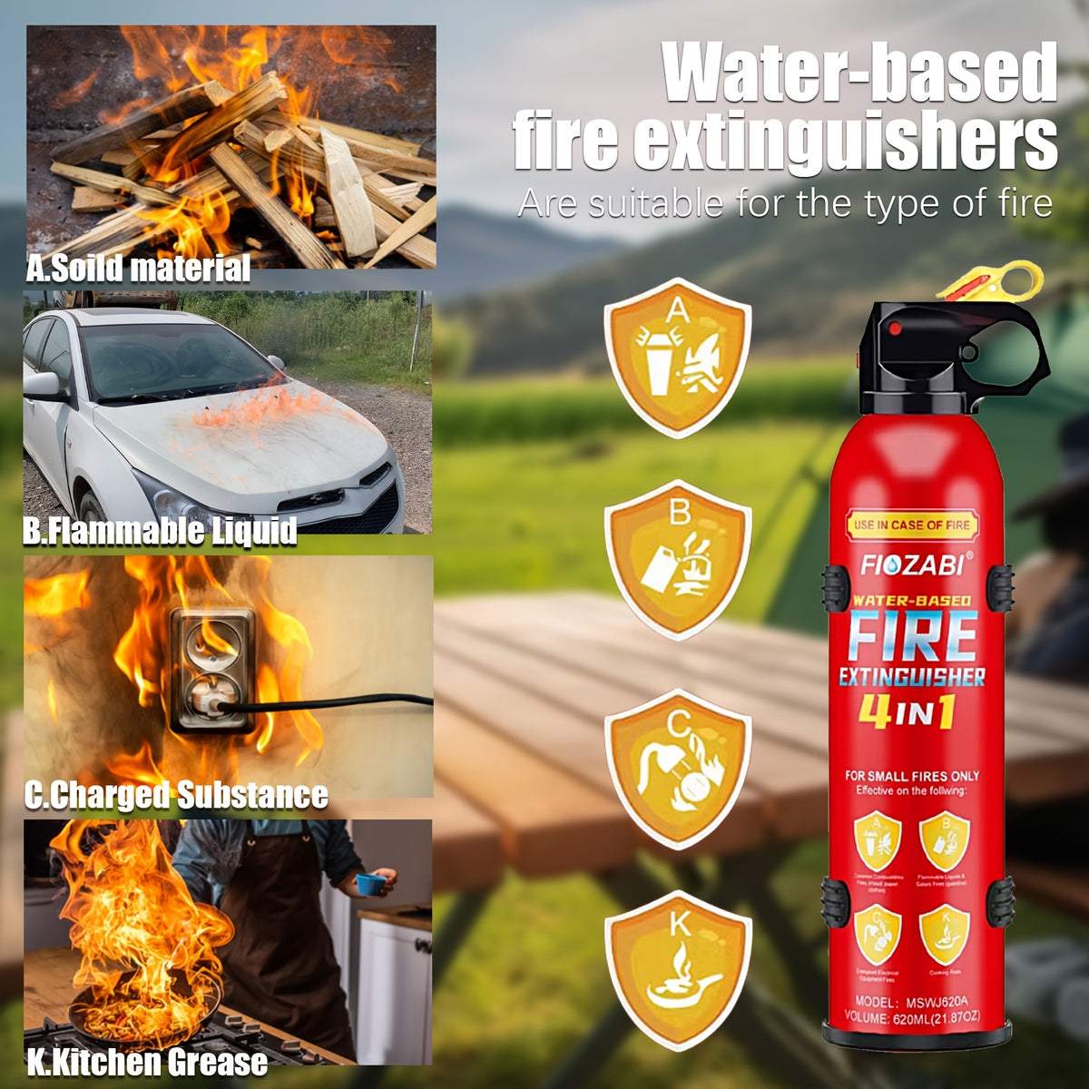 Portable Fire Extinguisher Spray by FIOZABI, Listed Water-Based Formula with Bracket Reference and 1, 2, 4, 8 or 24 Bottle Options for Preparedness Planning