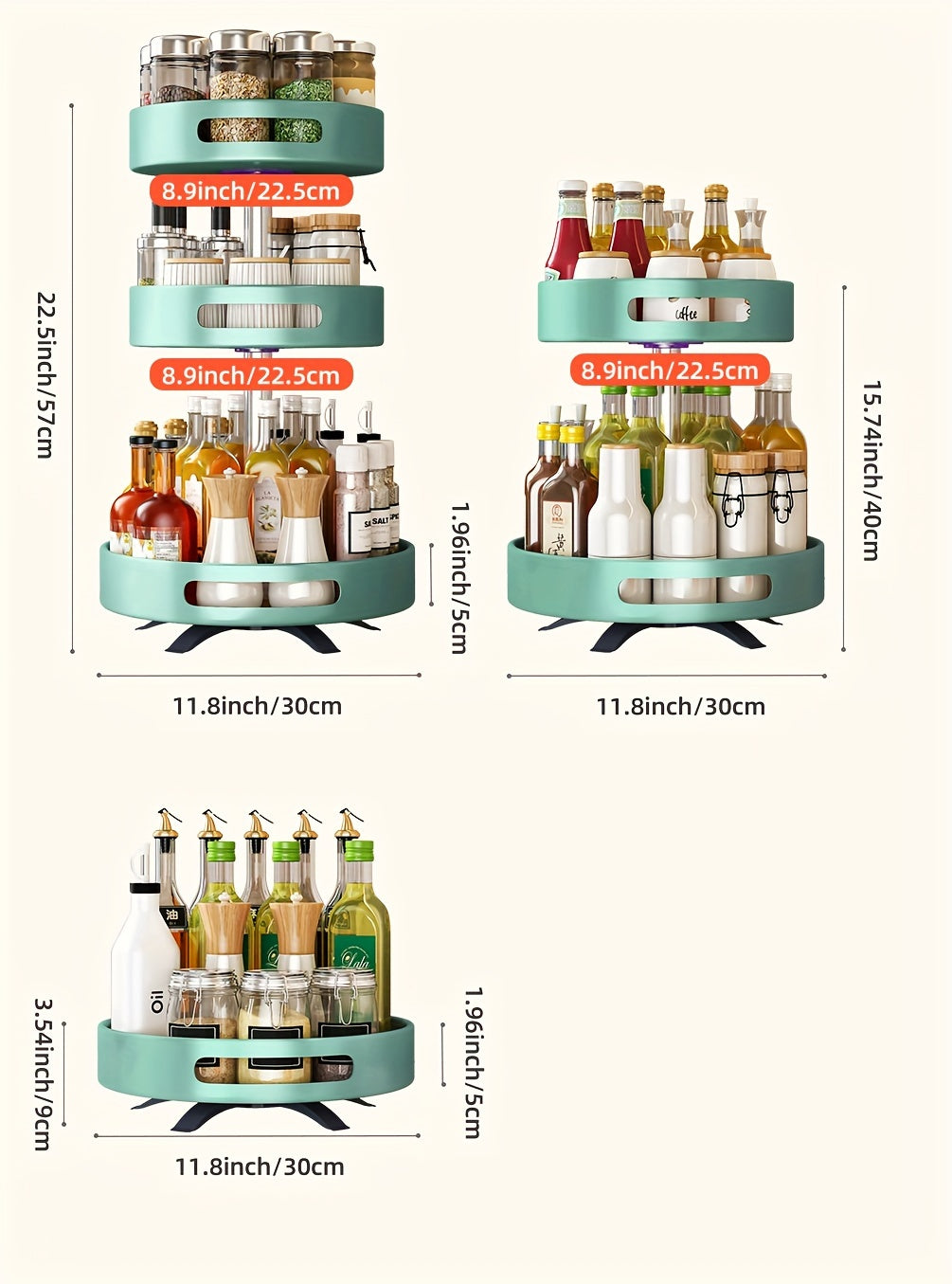 Rotating Spice Rack with Double-Layer Storage, Large Green, Silvery, White or Black Option Labels for Kitchen Countertop Seasoning and Corner Organization