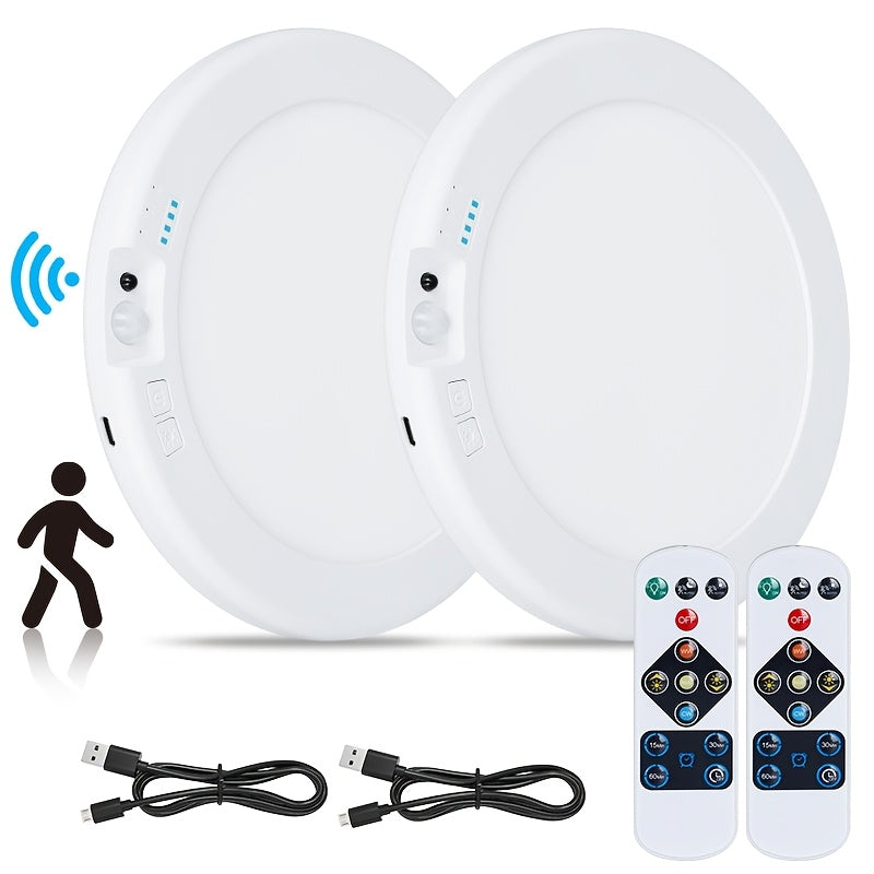 Rechargeable LED Ceiling Lights 2-Pack with Motion Sensor, Remote Control and Magnetic Design, Listed 5500mAh Battery and Three Lighting Modes for Home